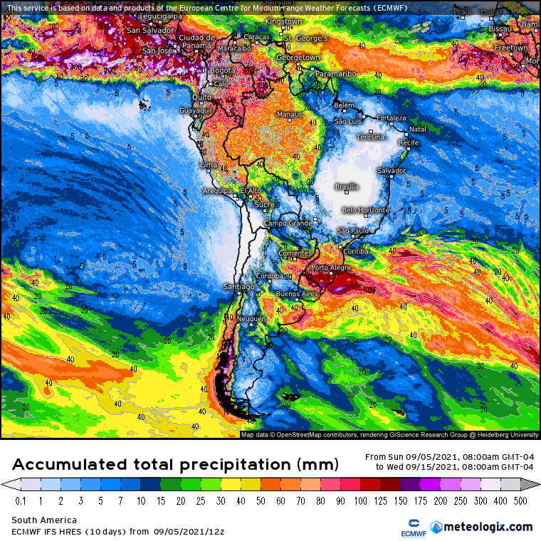 Tempo severo na América do Sul entre dias 6 e 8 de Setembro