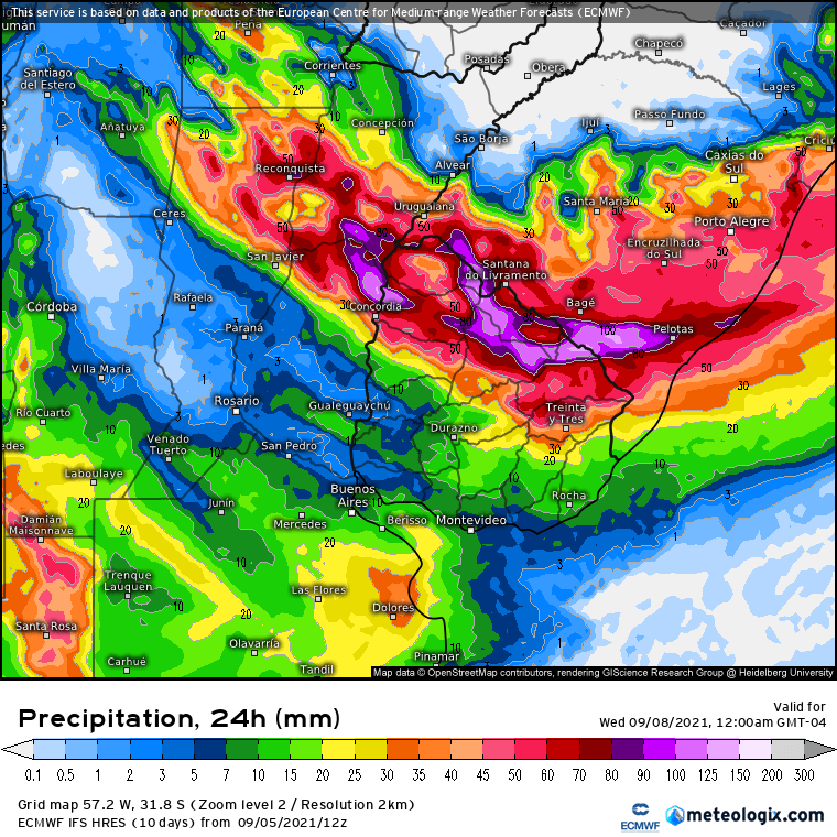 Tempo severo na América do Sul entre dias 6 e 8 de Setembro