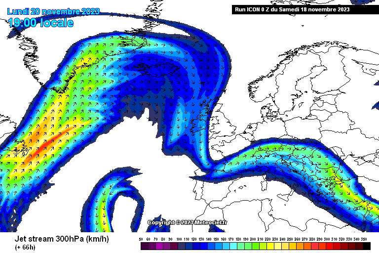 Previsão de descida de ar frio, Segunda, 20 de Novembro