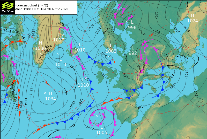 Previsão do Tempo para Segunda, 27 de Novembro de 2023 Previsão MetOffice - Análise Frontal