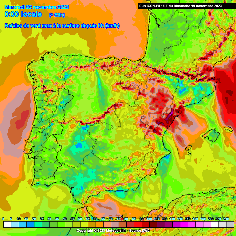 Vento previsto Terça 21 de Novembro