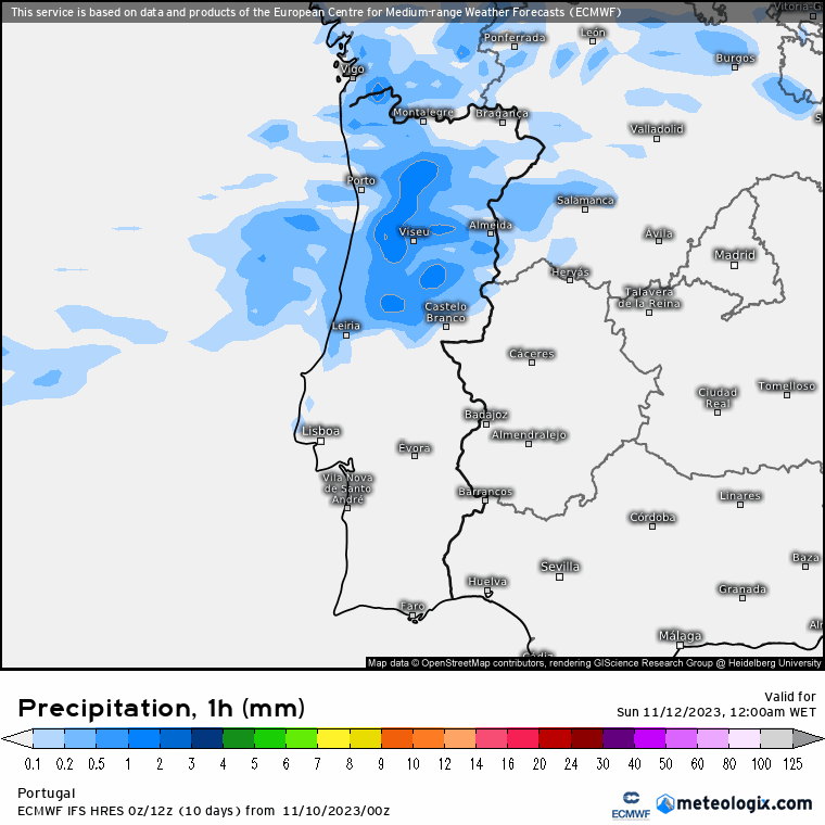 Previsão de Precipitação Portugal Continental Domingo, dia 12