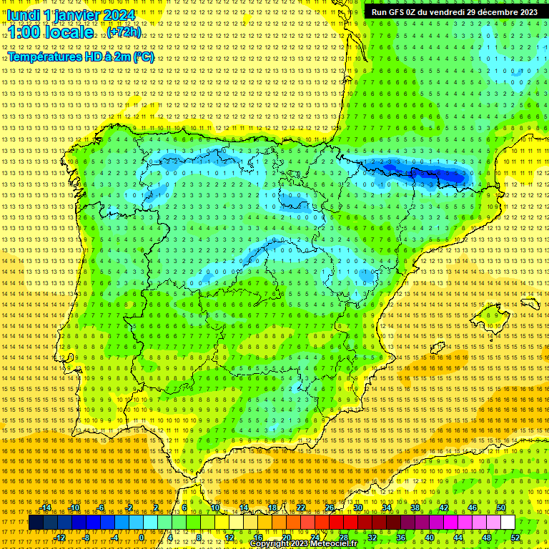 Temperaturas à meia noite na passagem de ano