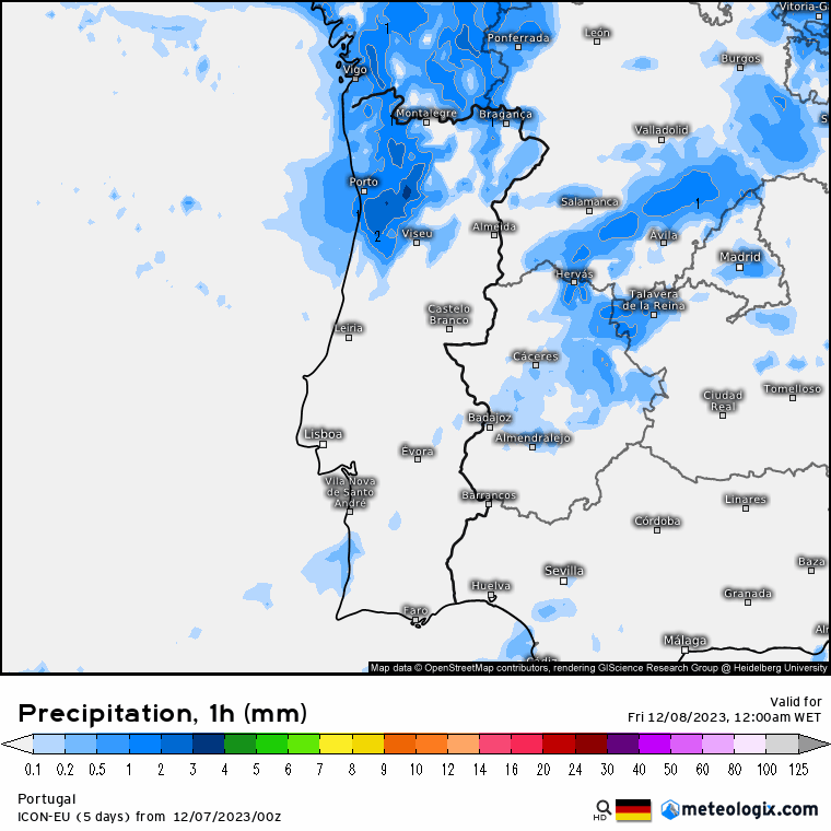 Previsão do Tempo para Sexta, 8 de Dezembro de 2023 Previsão de precipitação