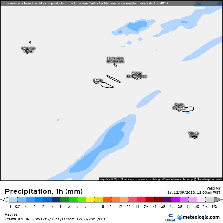 Previsão do Tempo para Sábado, 9 de Dezembro de 2023 Chuva Açores Sábado