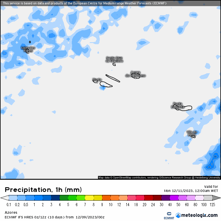 Previsão de Precipitação Açores dia 11 de Dezembro