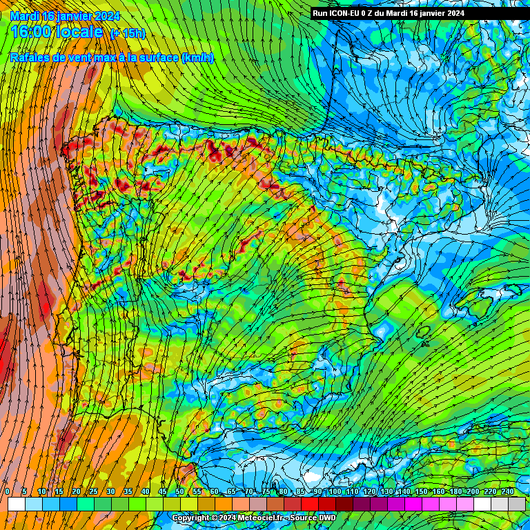 Previsão de vento para Terça, 16 de Janeiro