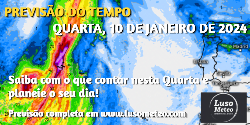 Previsão do Tempo para Quarta, 10 de Janeiro de 2024