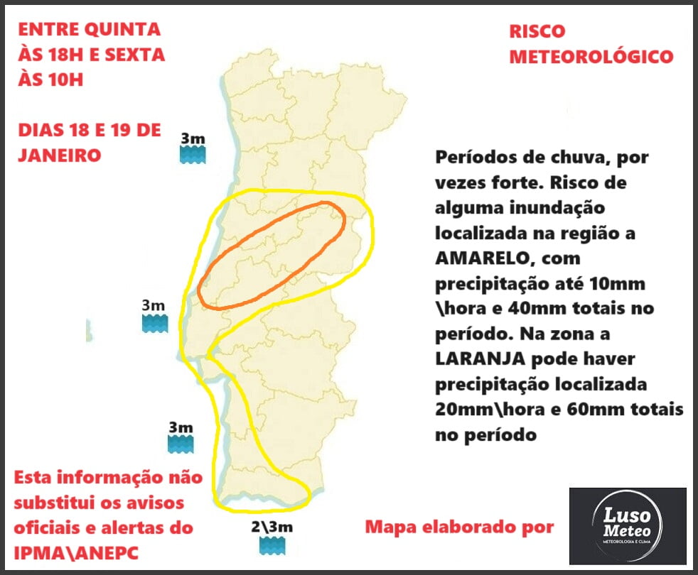 Depressão Juan: Chuva forte a partir do final da tarde de Quinta-feira, dia 18 Chuva forte Quinta e Sexta-feira 18 e 19 de Janeiro