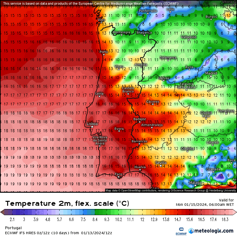 Previsão do Tempo para Segunda, 15 de Janeiro de 2024 Previsão Temperaturas Segunda dia 15 Janeiro