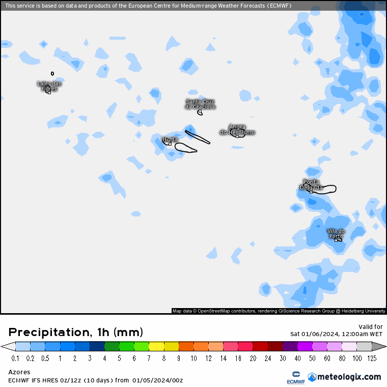 Previsão do Tempo para Sábado, 6 de Janeiro de 2024 Chuva nos Açores