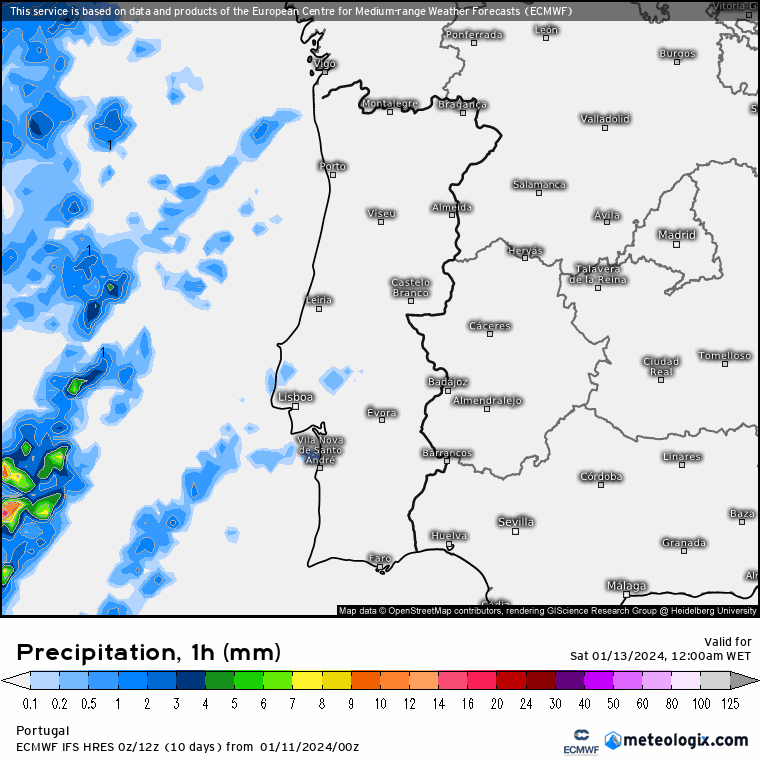 Previsão Chuva Sábado 13 ECMWF
