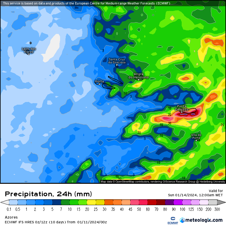 Chuva Açores Sábado, Hipolito, ECMWF