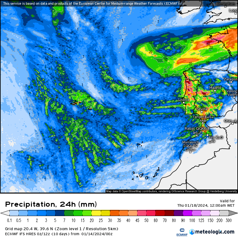 Previsão de chuva para Quarta, dia 17 de Janeiro