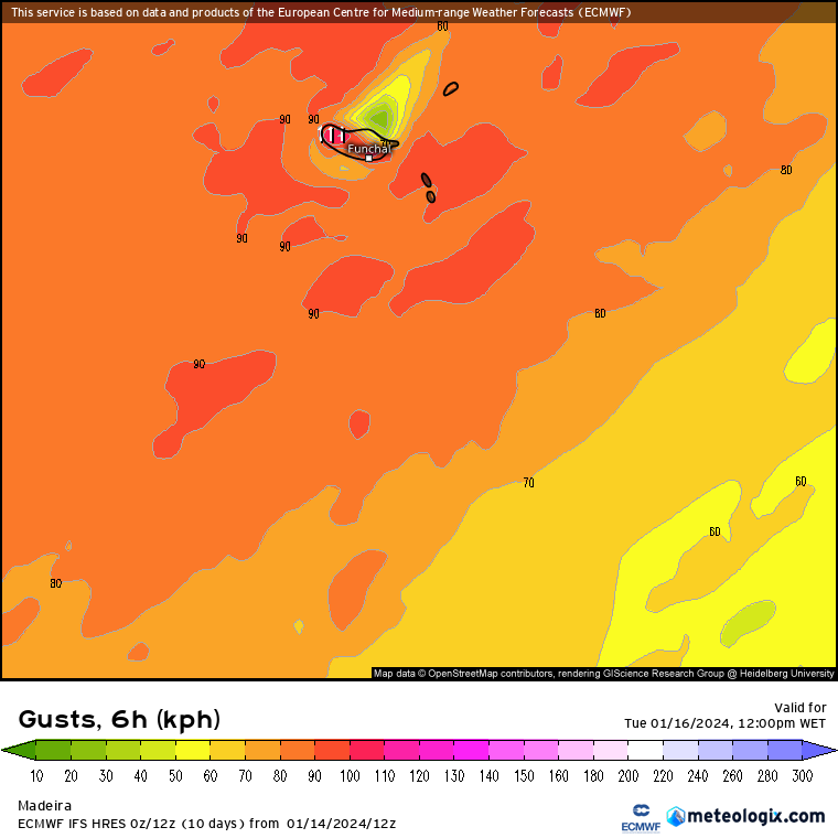 Vento na Madeira no dia 16 Terça-feira