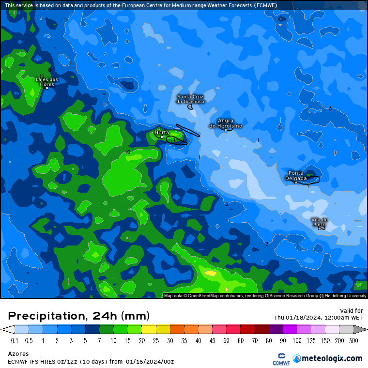 Previsão Chuva Açores