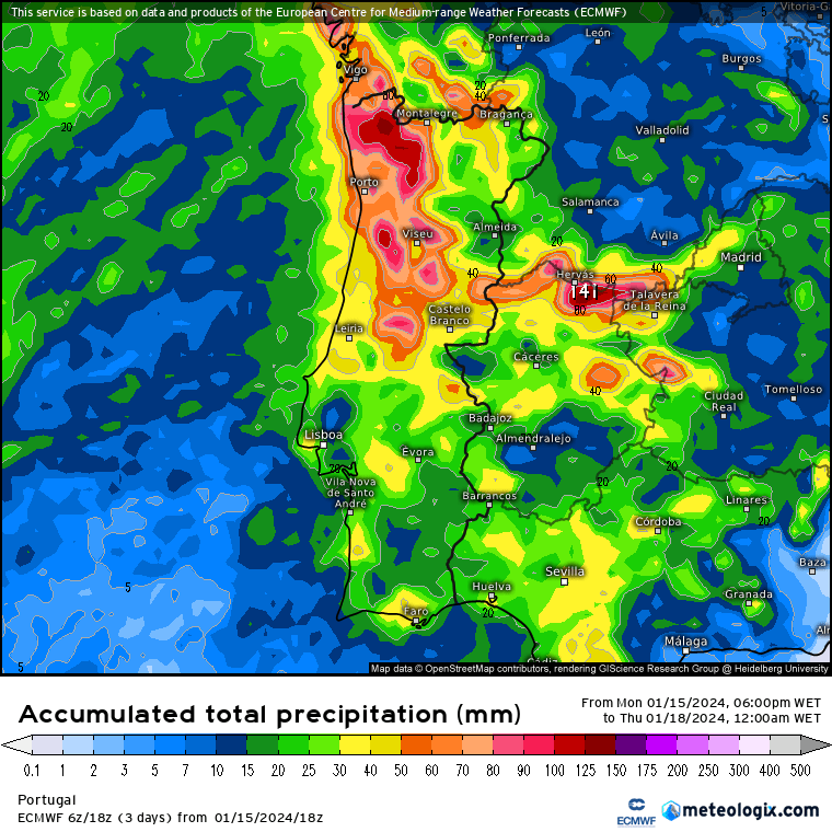 Previsão de chuva acumulada Terça e Quarta dias 16 e 17 - Depressão Irene